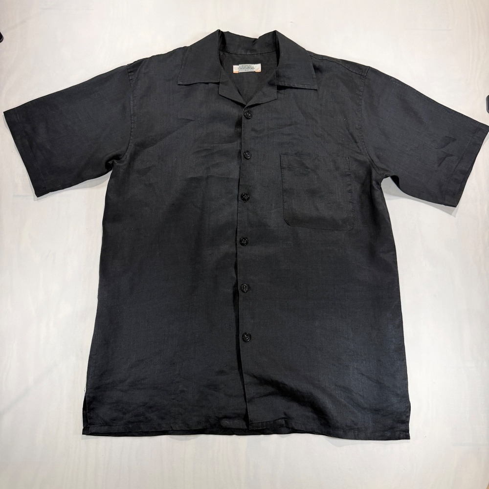 Daniel Ellissa Button Down Mens L Black 100% Linen Short Sleeve Camp Shirt Top